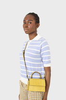 Yellow croc skin rectangle thick chain handbag_4