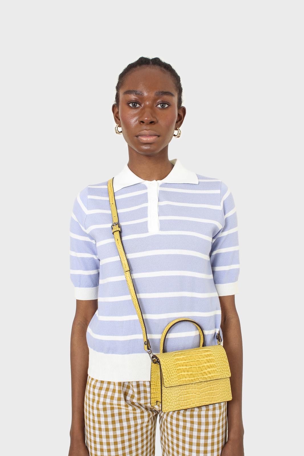 Yellow croc skin rectangle thick chain handbag_3