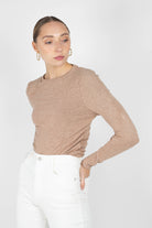 Beige shirring jersey long sleeved top_2