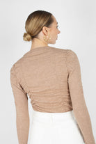 Beige shirring jersey long sleeved top_3