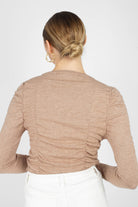 Beige shirring jersey long sleeved top_4