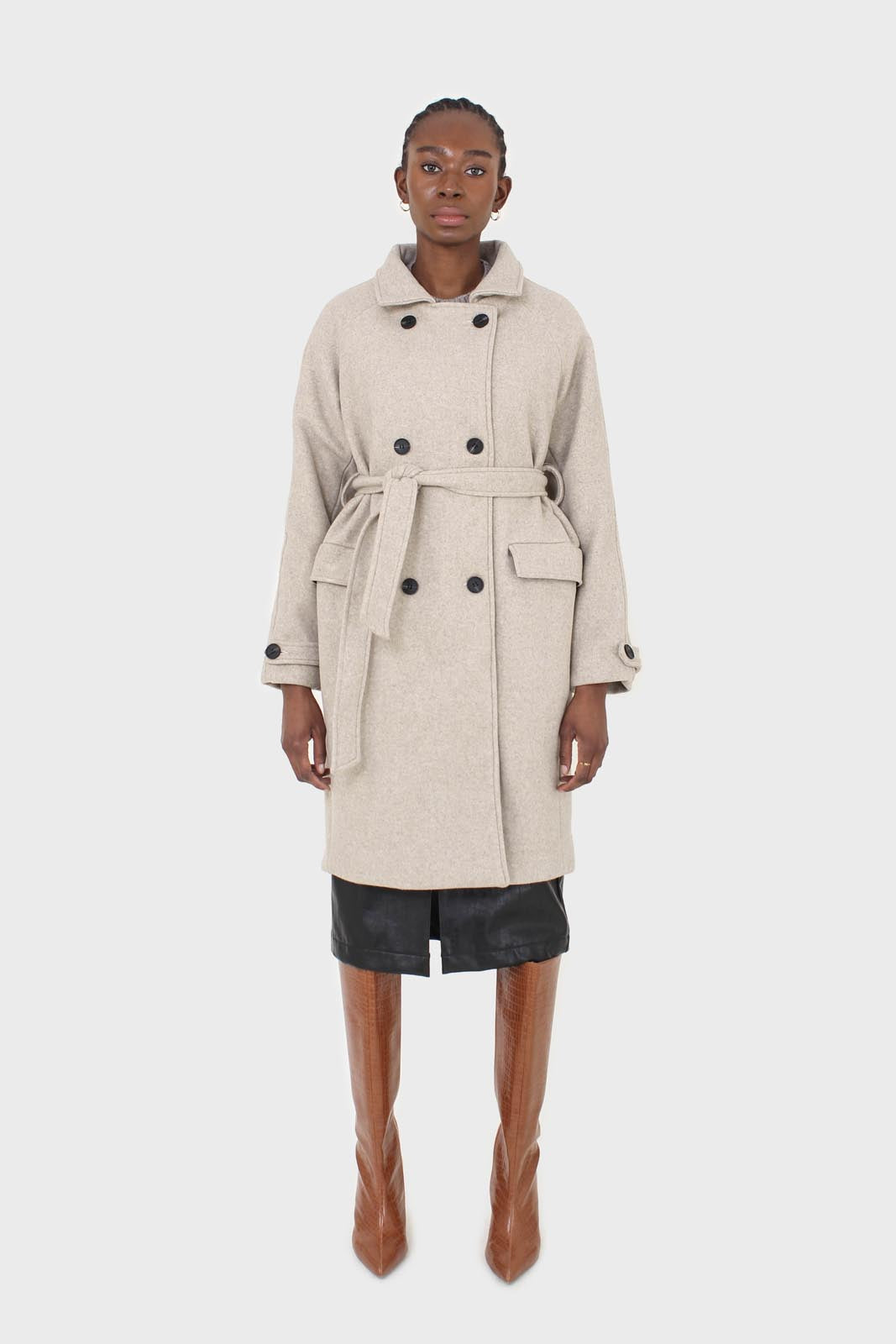Oatmeal double breasted long coat_1