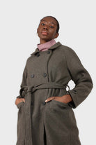 Charcoal double breasted long coat_3