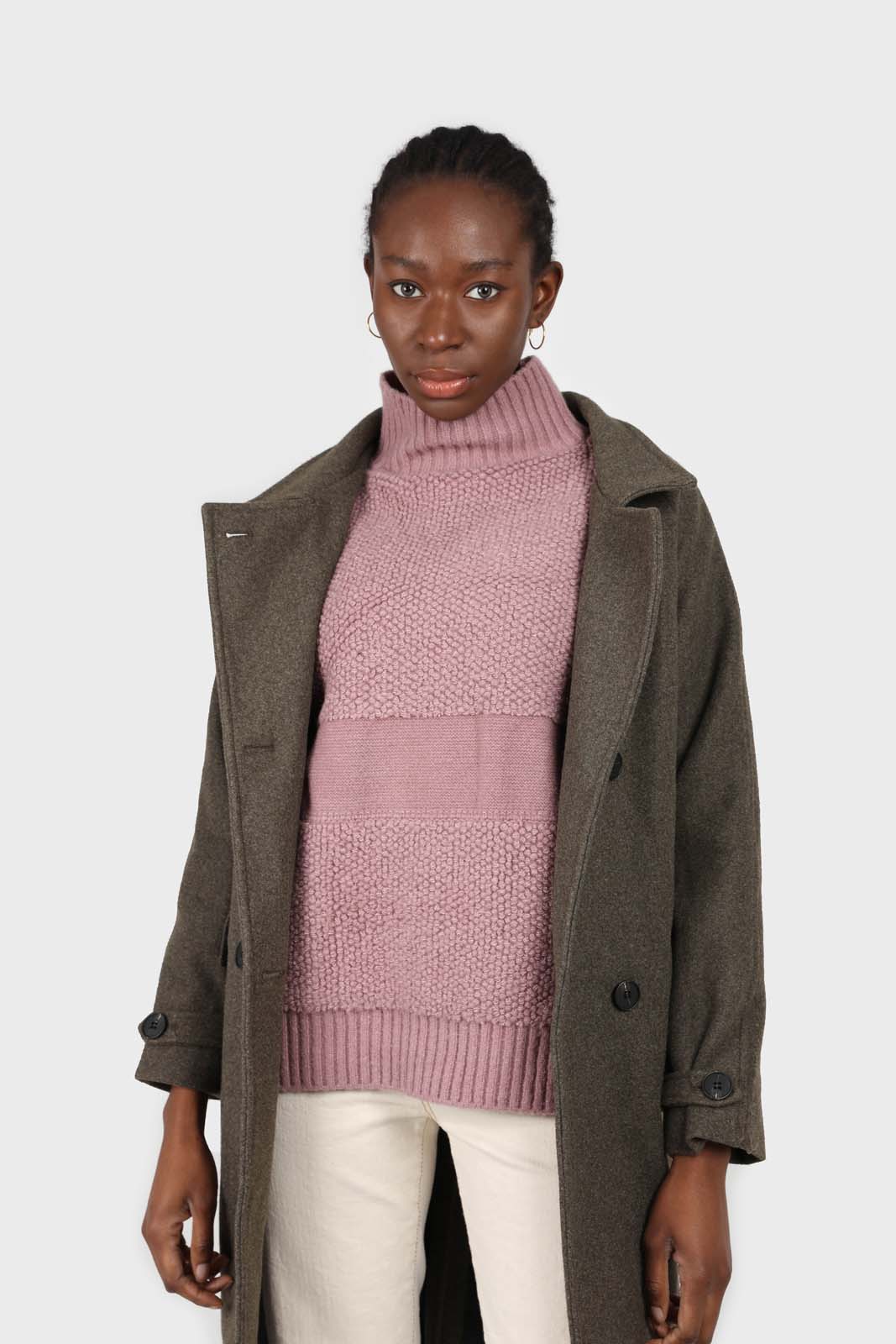 Charcoal double breasted long coat_6