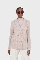Beige and white checked blazer_1