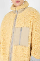 Yellow thick fuzzy contrast zip fleece_2