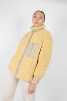 Yellow thick fuzzy contrast zip fleece_4