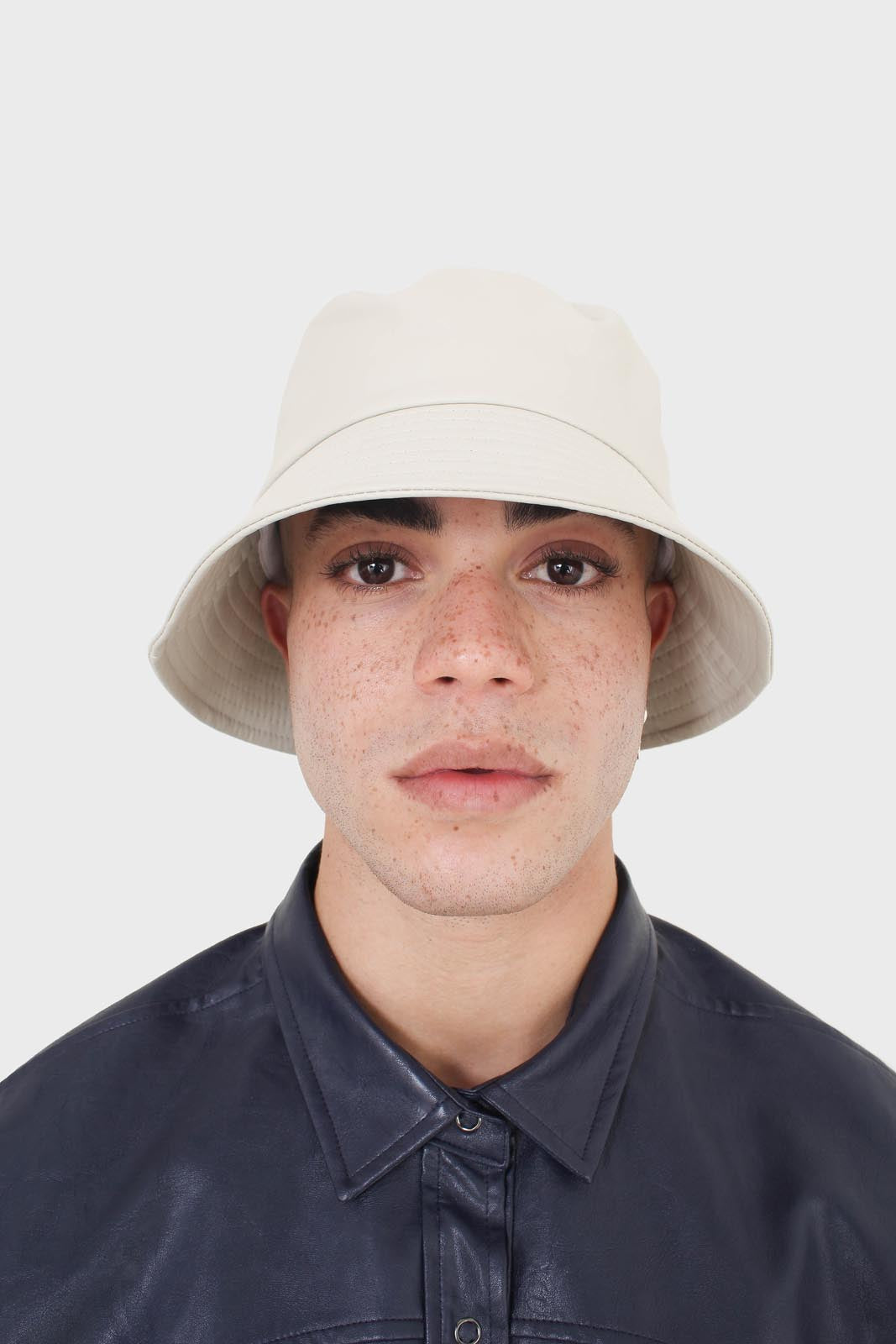 Ivory vegan leather bucket oversized bucket hat_2