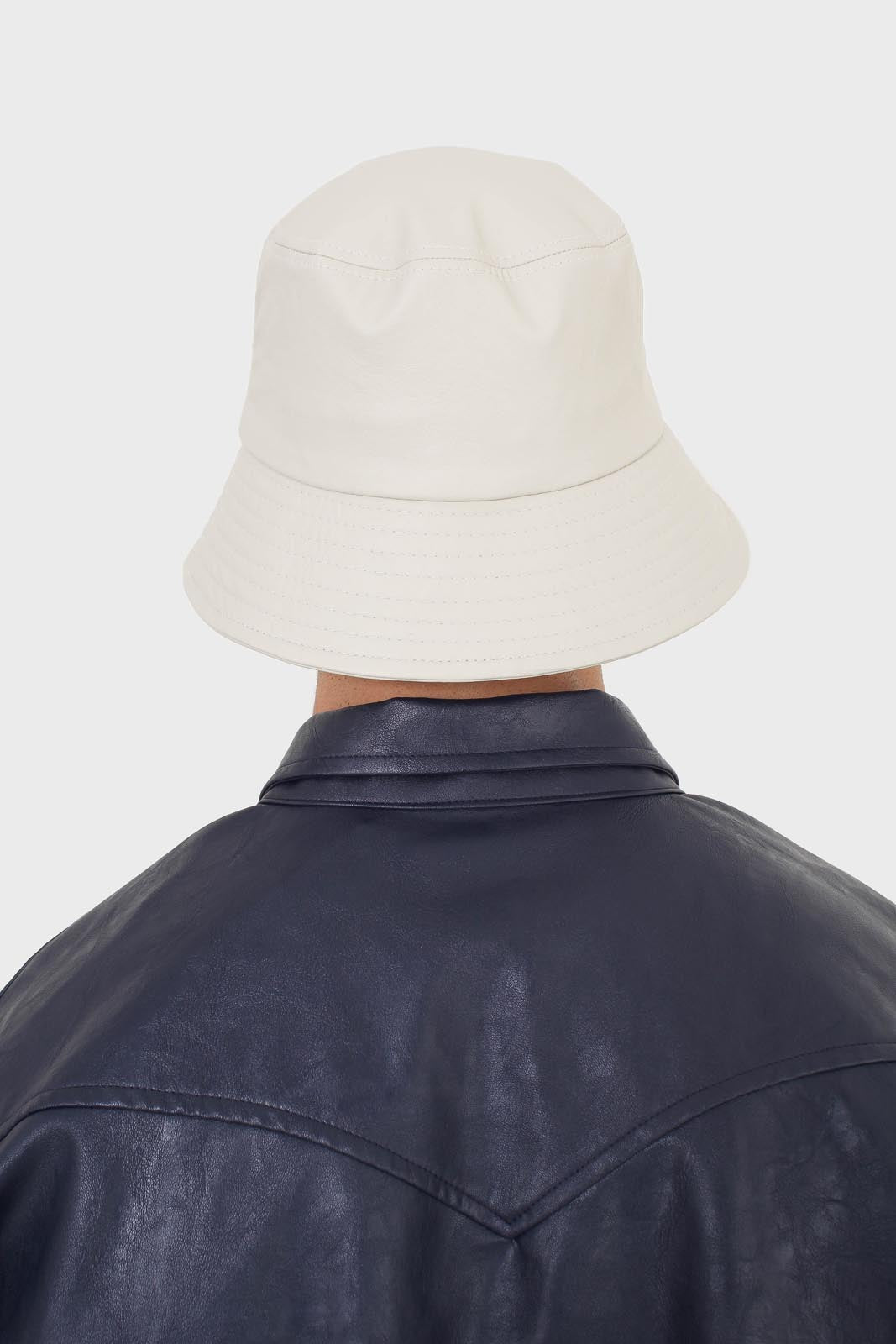 Ivory vegan leather bucket oversized bucket hat_4