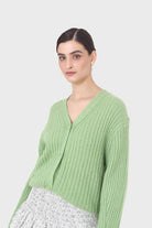 Green ribbed alpaca blend cardigan_6