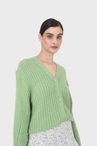 Green ribbed alpaca blend cardigan_7