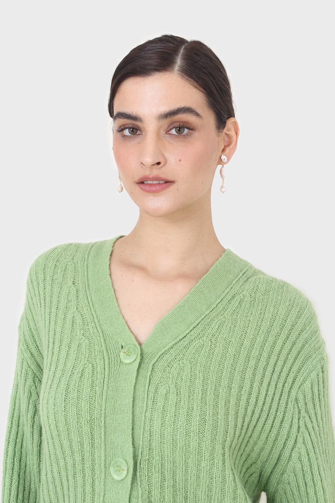 Green ribbed alpaca blend cardigan_5