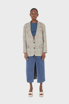 Pale yellow and red green oversized checked blazer_2