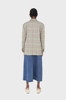 Pale yellow and red green oversized checked blazer_4