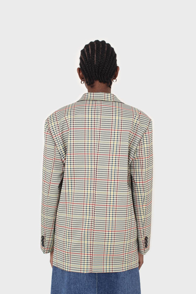 Pale yellow and red green oversized checked blazer_5