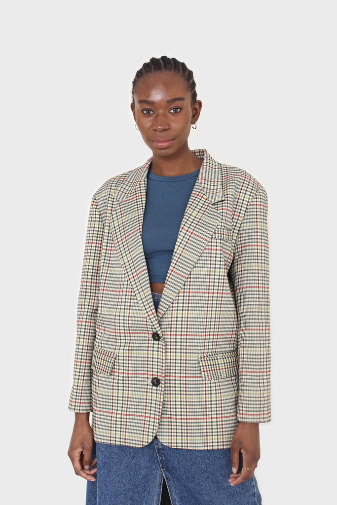 Pale yellow and red green oversized checked blazer_6