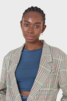 Pale yellow and red green oversized checked blazer_7