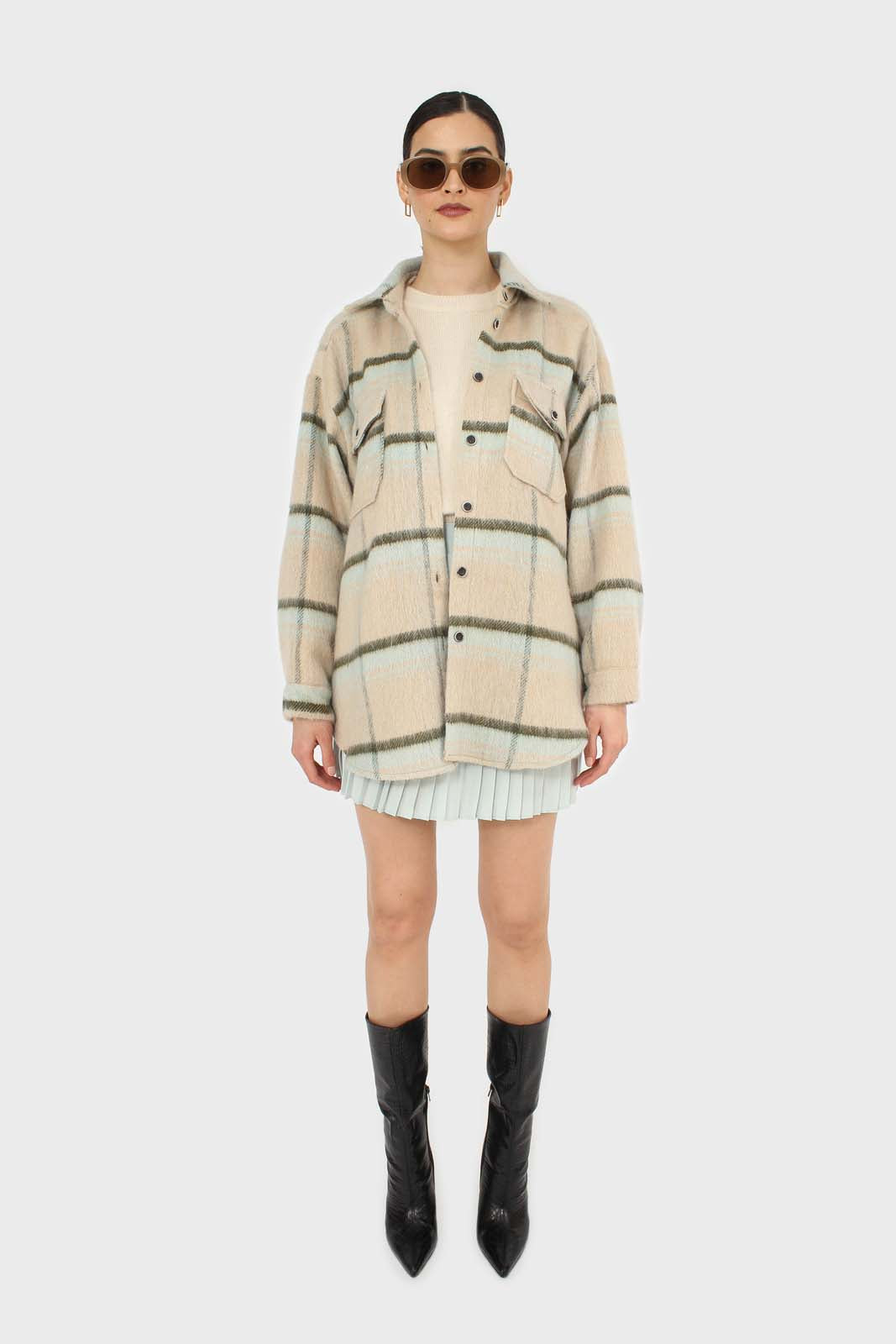 Mint green pleated silky mini skirt_2