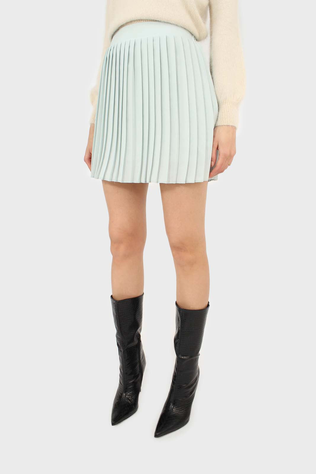 Mint green pleated silky mini skirt_3
