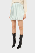 Mint green pleated silky mini skirt_3