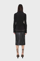 Black micro pleat pink contrast trim long sleeved top_6