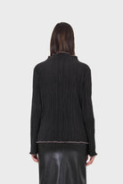 Black micro pleat pink contrast trim long sleeved top_2