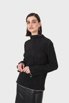 Black micro pleat pink contrast trim long sleeved top_7