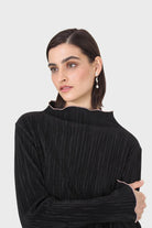 Black micro pleat pink contrast trim long sleeved top_3