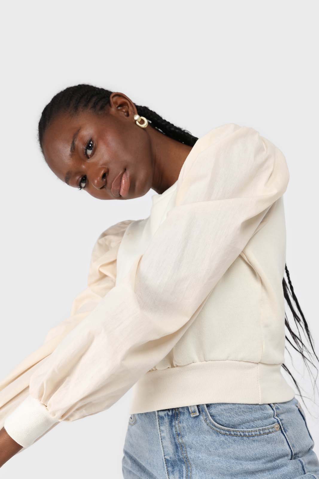 Cream balloon sleeve crop sweatshirt_2
