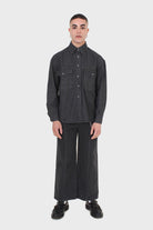 Black wide leg panel front pocket jeans_2