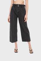 Black wide leg panel front pocket jeans_8