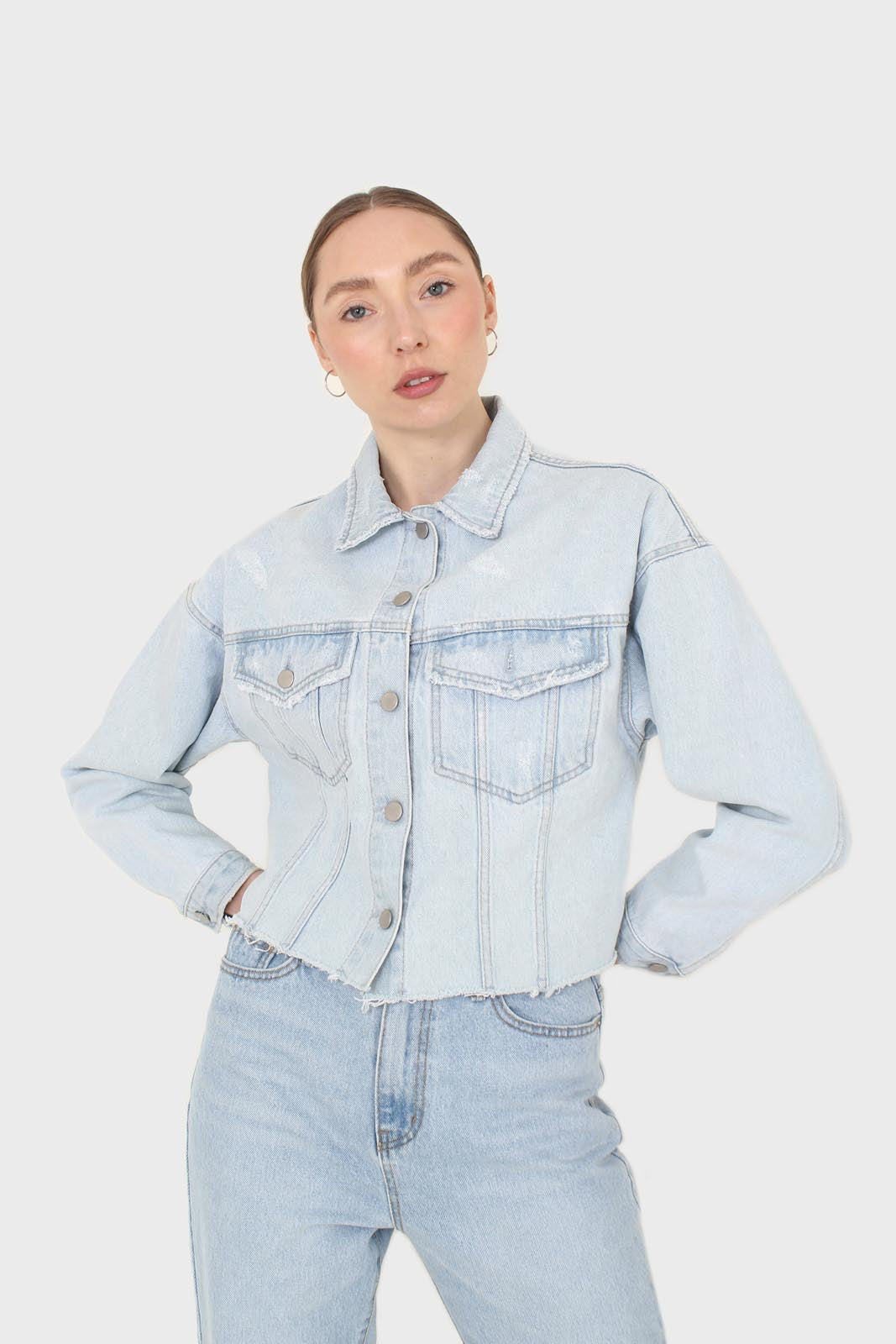 Blue cut hem crop denim jacket_1