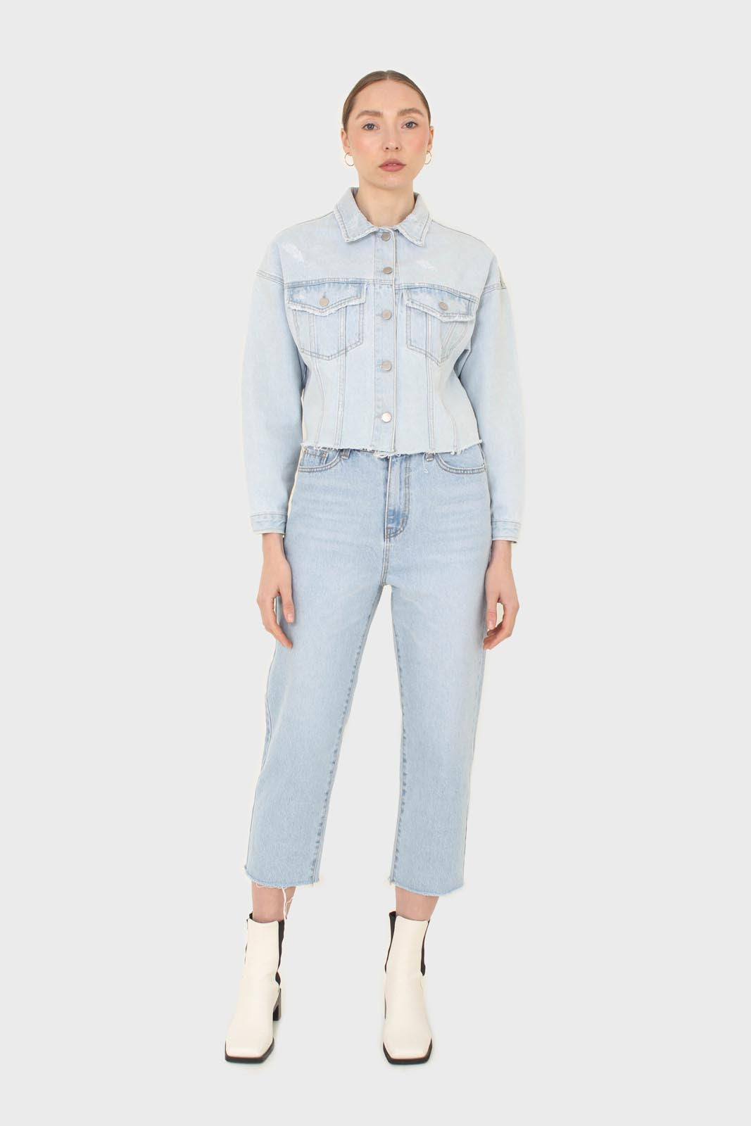 Blue cut hem crop denim jacket_3