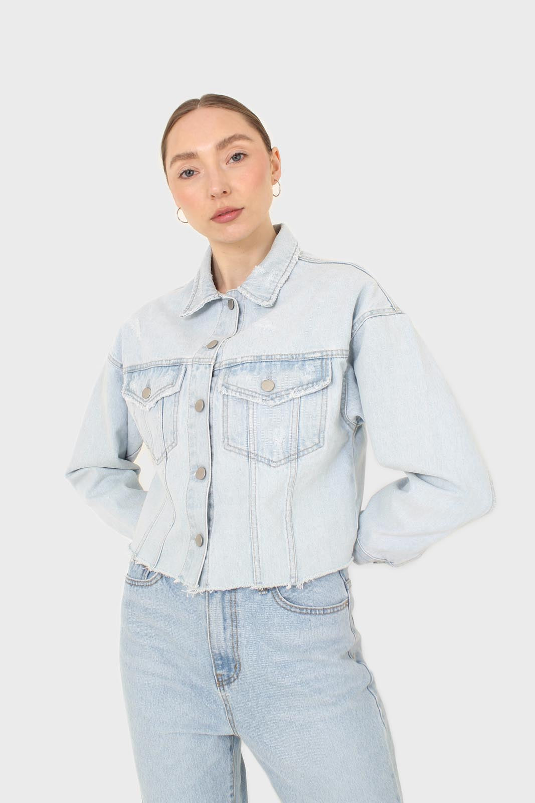 Blue cut hem crop denim jacket_6
