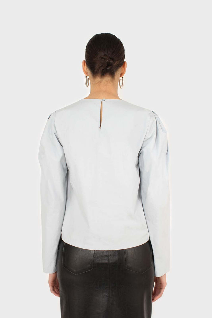 Blue ruched front long sleeve top_5