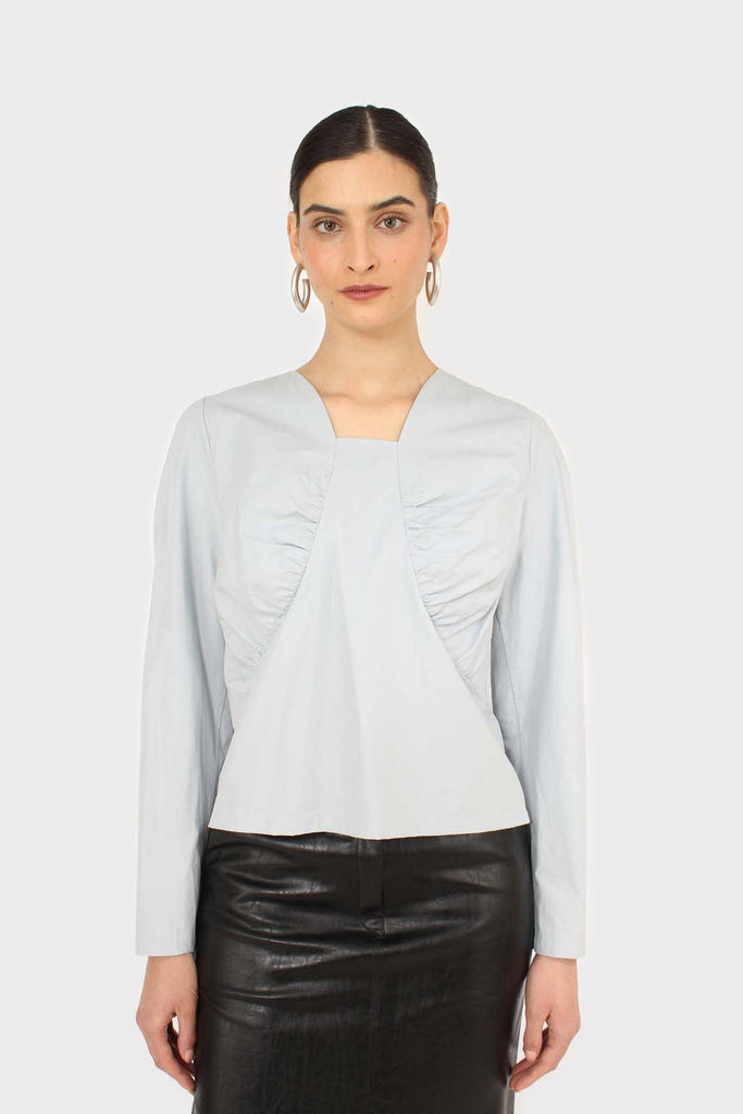 Blue ruched front long sleeve top_4