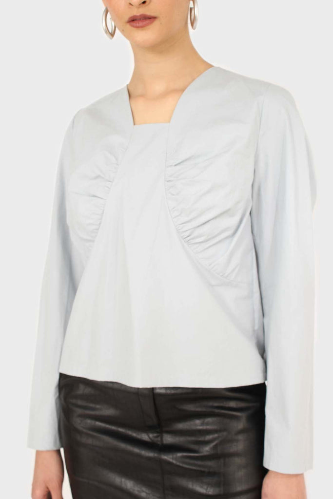 Blue ruched front long sleeve top_6