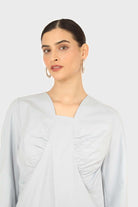 Blue ruched front long sleeve top_1