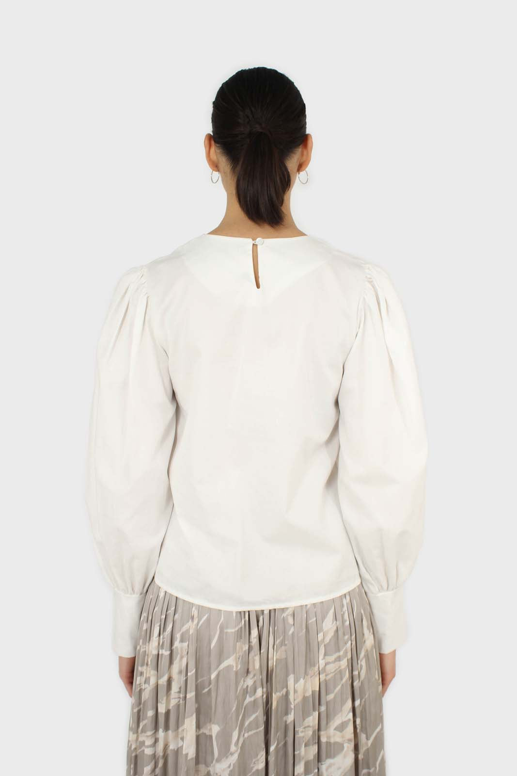Ivory ruched chest panel long sleeved blouse_3