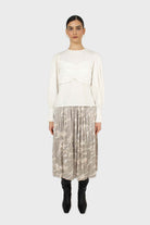 Ivory ruched chest panel long sleeved blouse_1