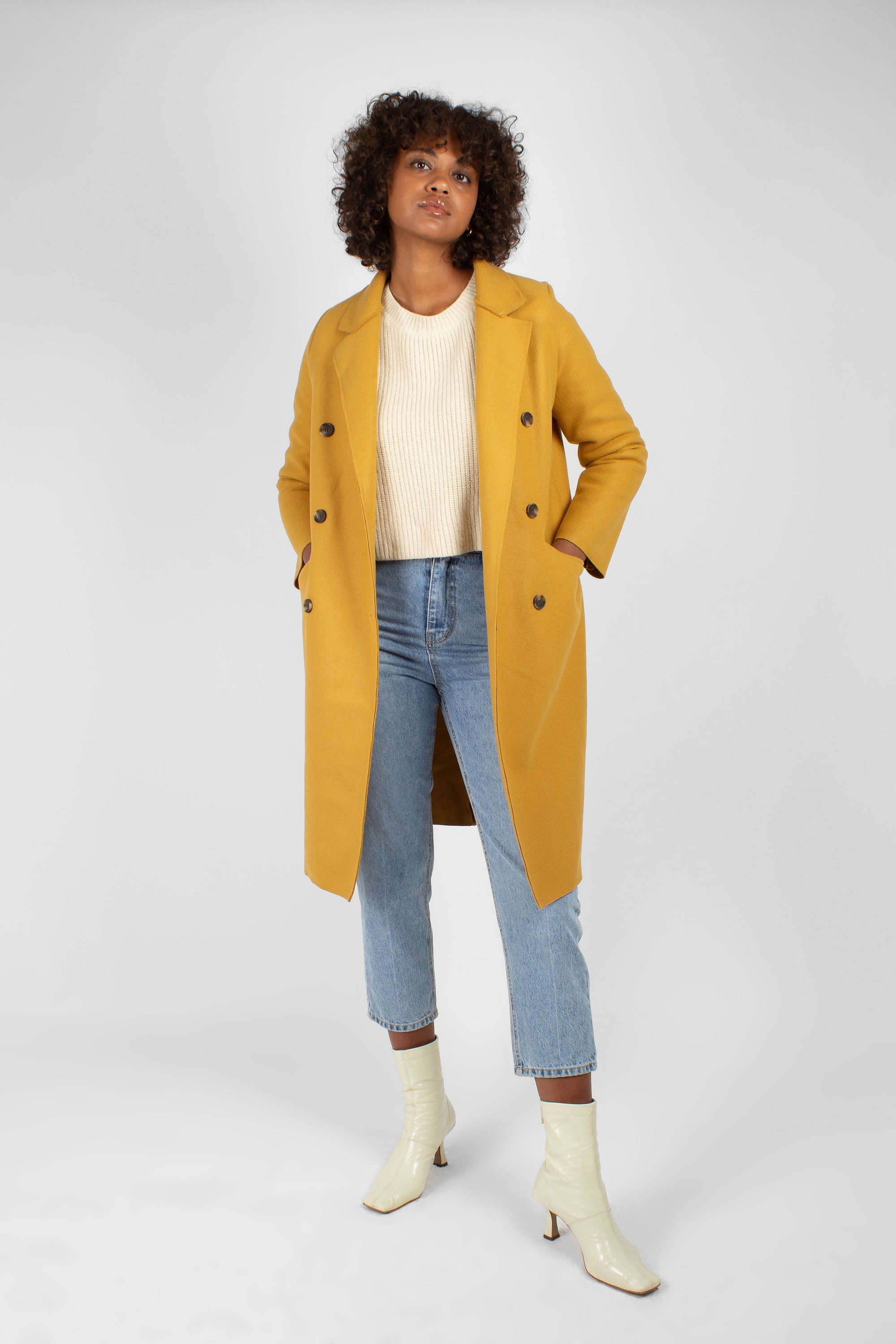 Mustard single breasted long coat_1
