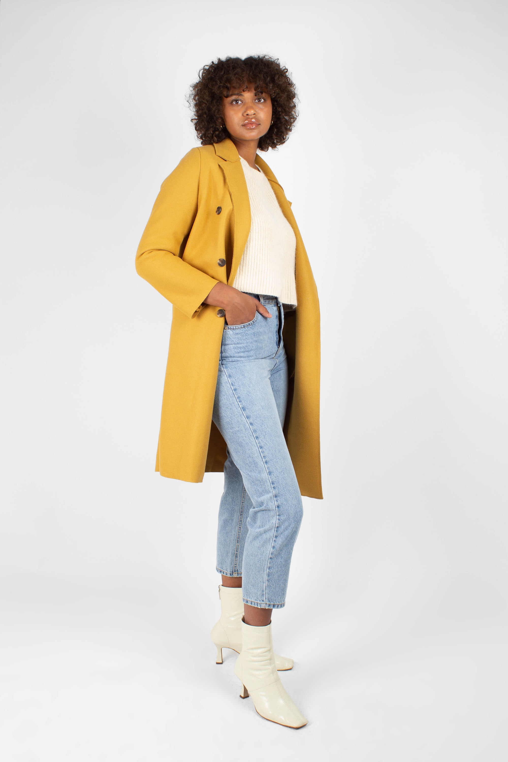 Mustard single breasted long coat_5