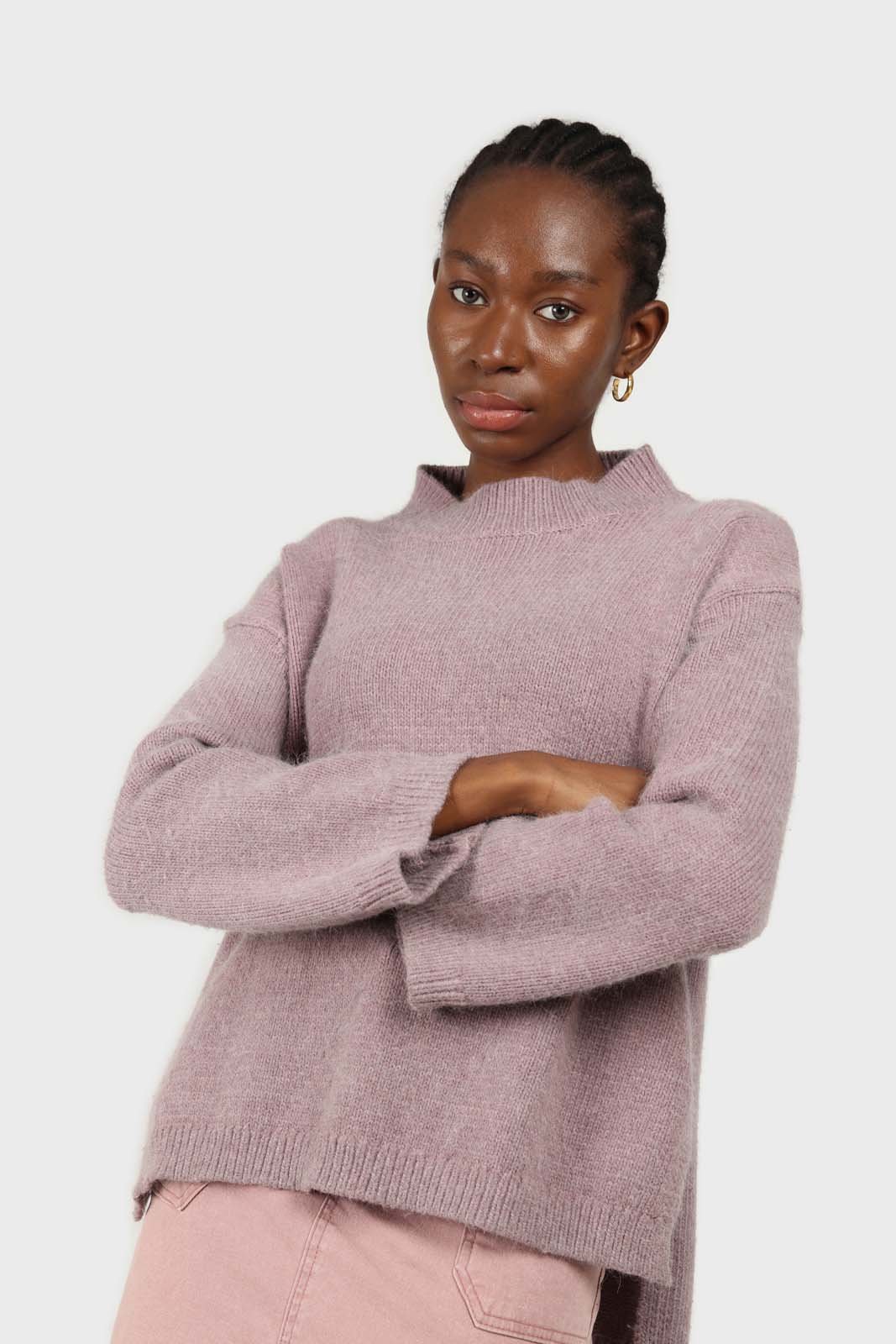 Lilac mock neck open back angora jumper_2