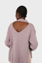 Lilac mock neck open back angora jumper_7