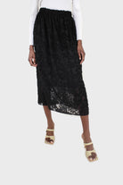 Black textured floral sheer midi skirt_1