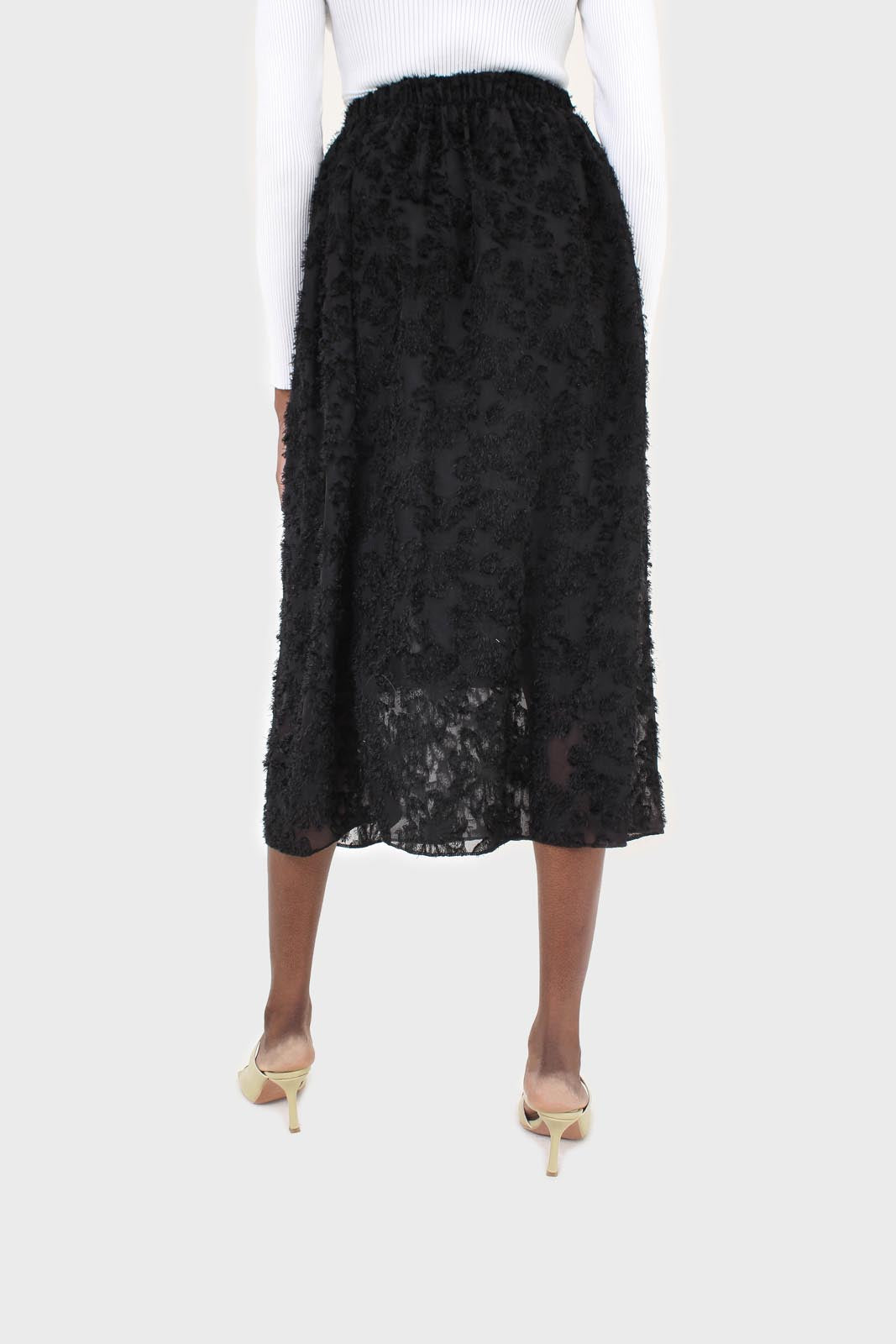 Black textured floral sheer midi skirt_2