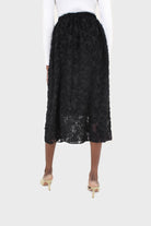 Black textured floral sheer midi skirt_2