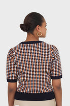 Black and orange check short sleeve knit top_2