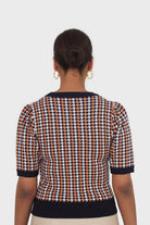 Black and orange check short sleeve knit top_4