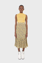 Yellow and blue animal print pleat hem maxi skirt_2